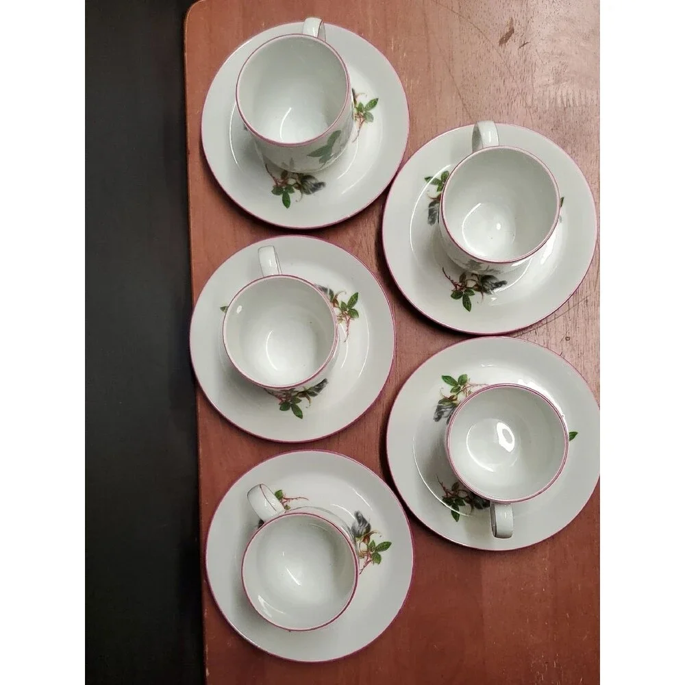 Winterling Bavaria Porcelain China 5 Place Floral Rose Tea Cup Set